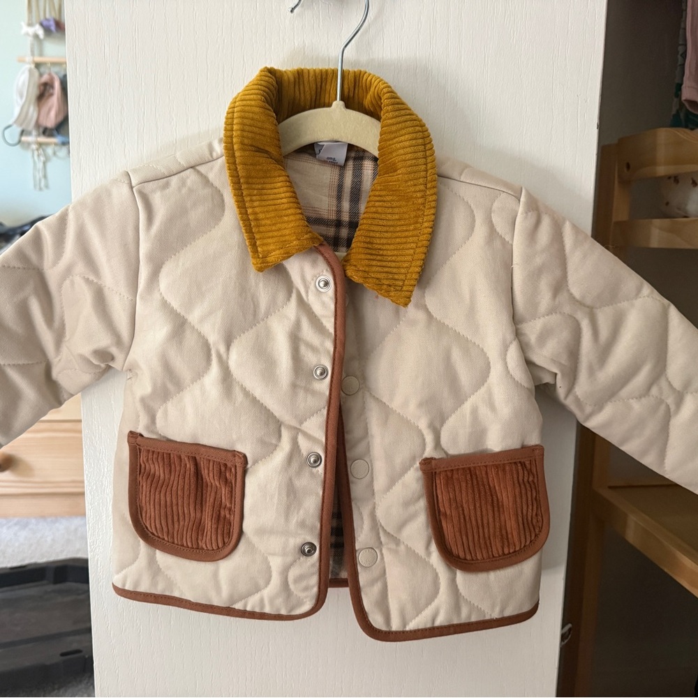 Old Navy Kids Quilted Jacket with Mustard and Brown Accents